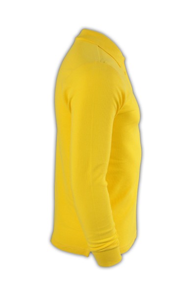 SKLPS008 solid color banana yellow 049 long-sleeved men's Polo shirt 1AD01 supply order solid color long-sleeved polo shirt cotton breathable polo shirt polo shirt made in hong kong price back view